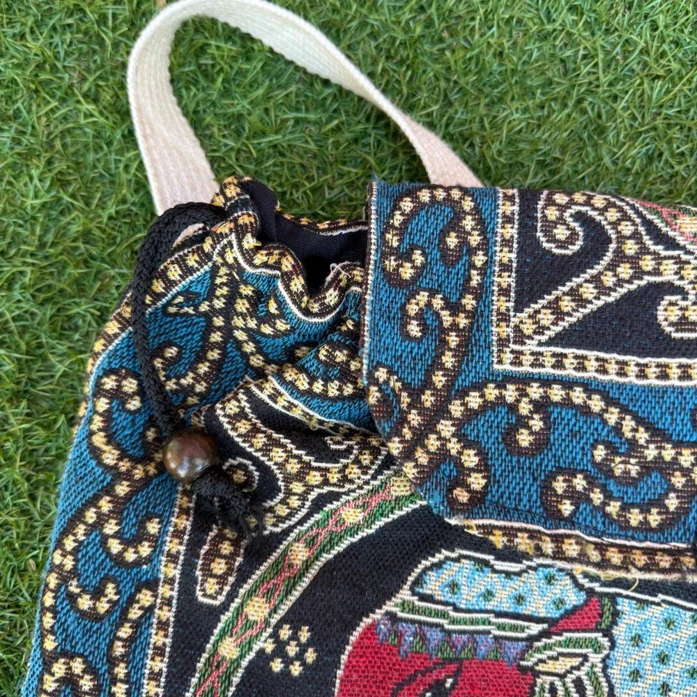 Boho‎ Elephant Indian Tapestry Backpack Woven Drawstring Bag